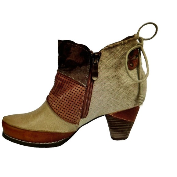 Elite by Corkys Ankle Boots Size 6 Mixed Leather Cognac Tan Mix Unusual - Picture 8 of 9